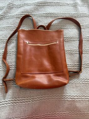 Portland Leather Honey Colored Saddle Geniuine Leather Backpack